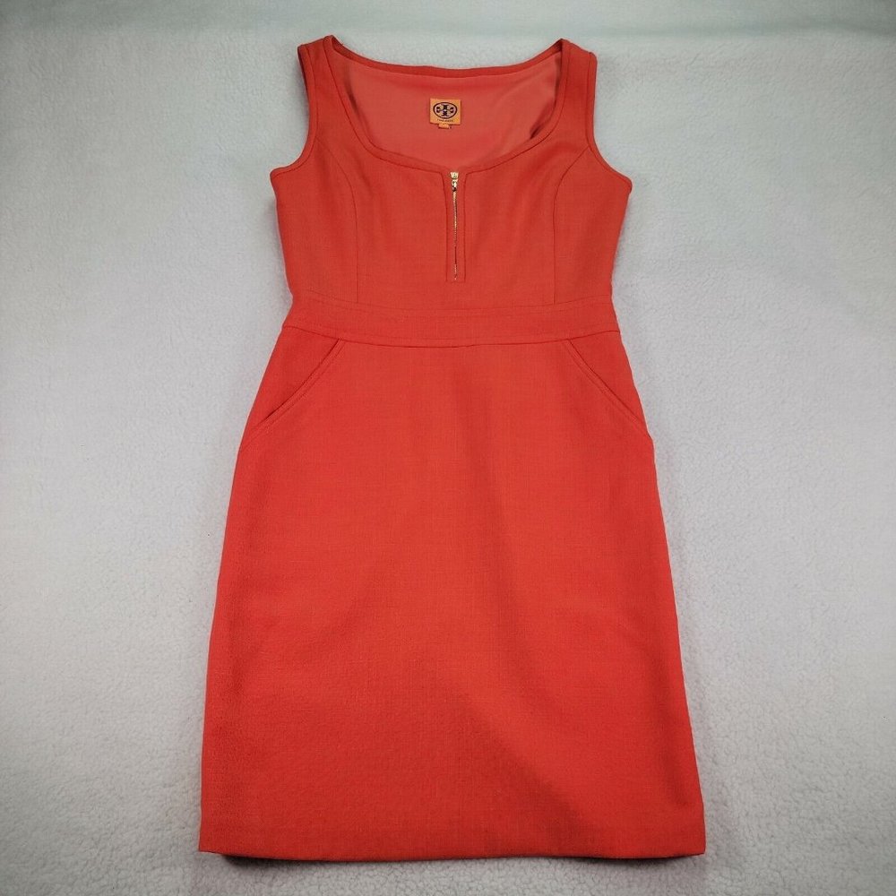 Tory Burch Womens Dress Size 6 Orange Wool Blend Sleeveless Zip Cocktail Sheath